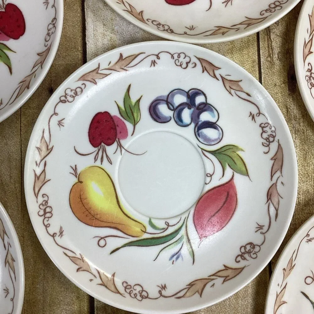 Vintage Fruit Harvest Melamine Plate Saucer Lot Of 7 1960s 5.75